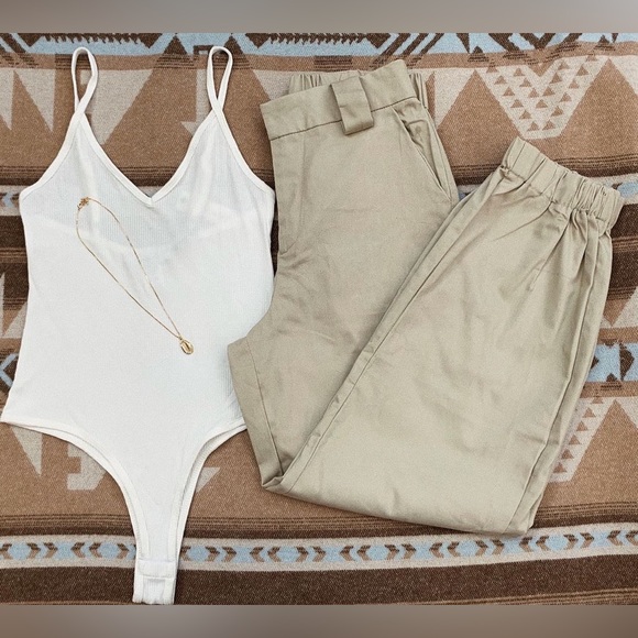 Olivaceous V Neck Tank Style Bodysuit in White - Picture 2 of 5